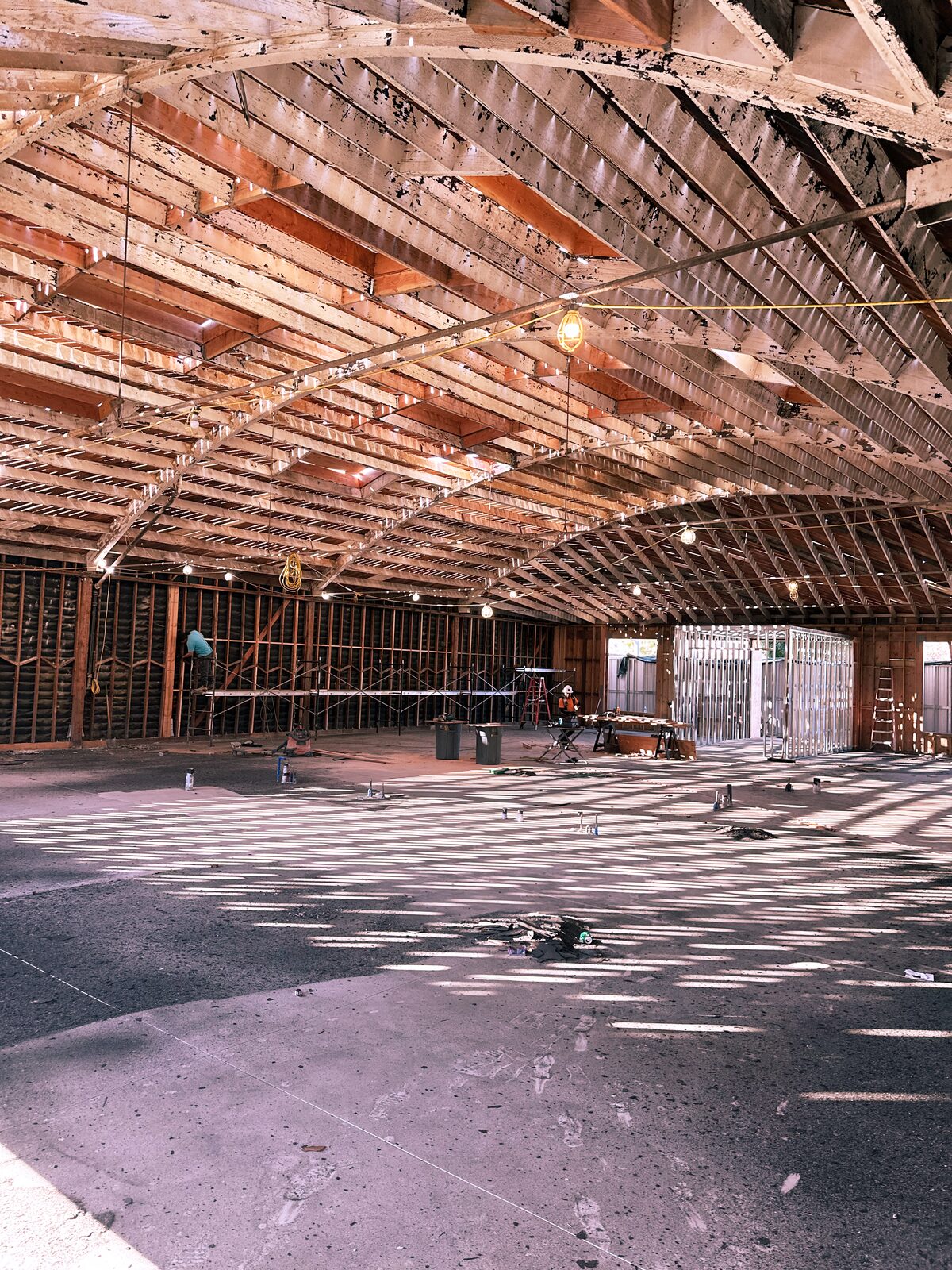 Mother space under construction, exposed framing